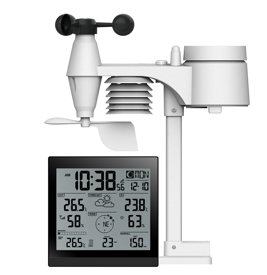 TN Positive Display Wall Clock Version Weather Station with 5-in-1 Professional Outdoor Sensor