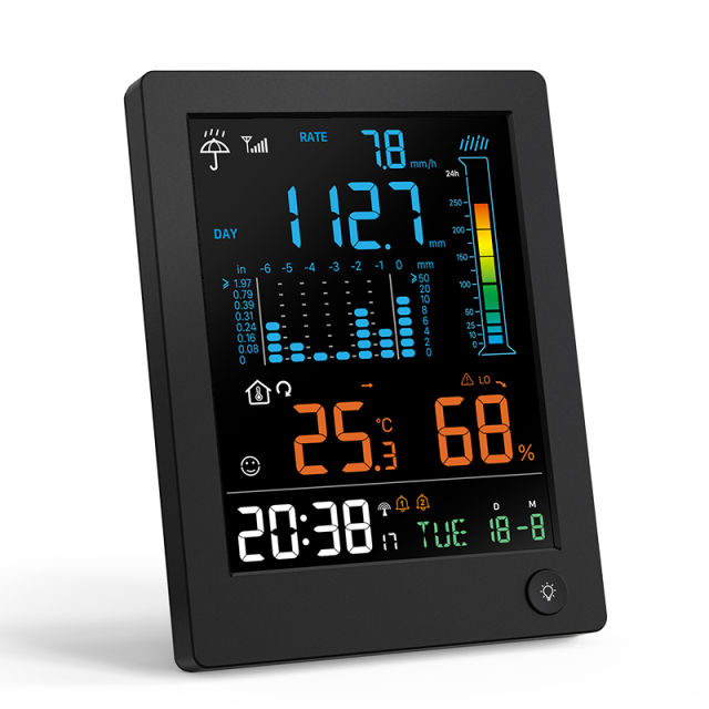 RC True Black color display Rain gauge with temperature & humidity