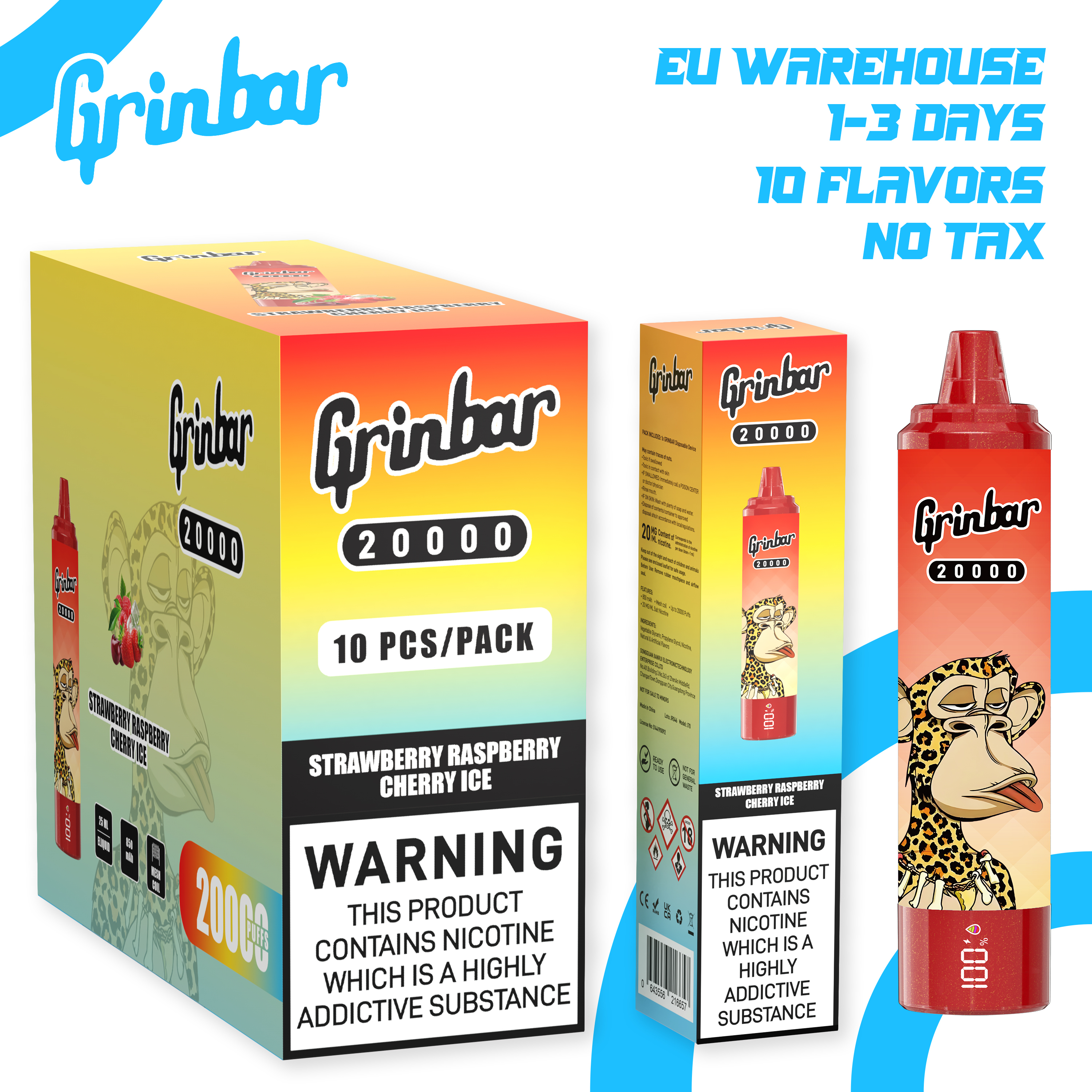 Grin bar 20000 Puff Vape 2% Nic .Original Workshop Wholesale EU warehouse Disposable vape pen e shisha