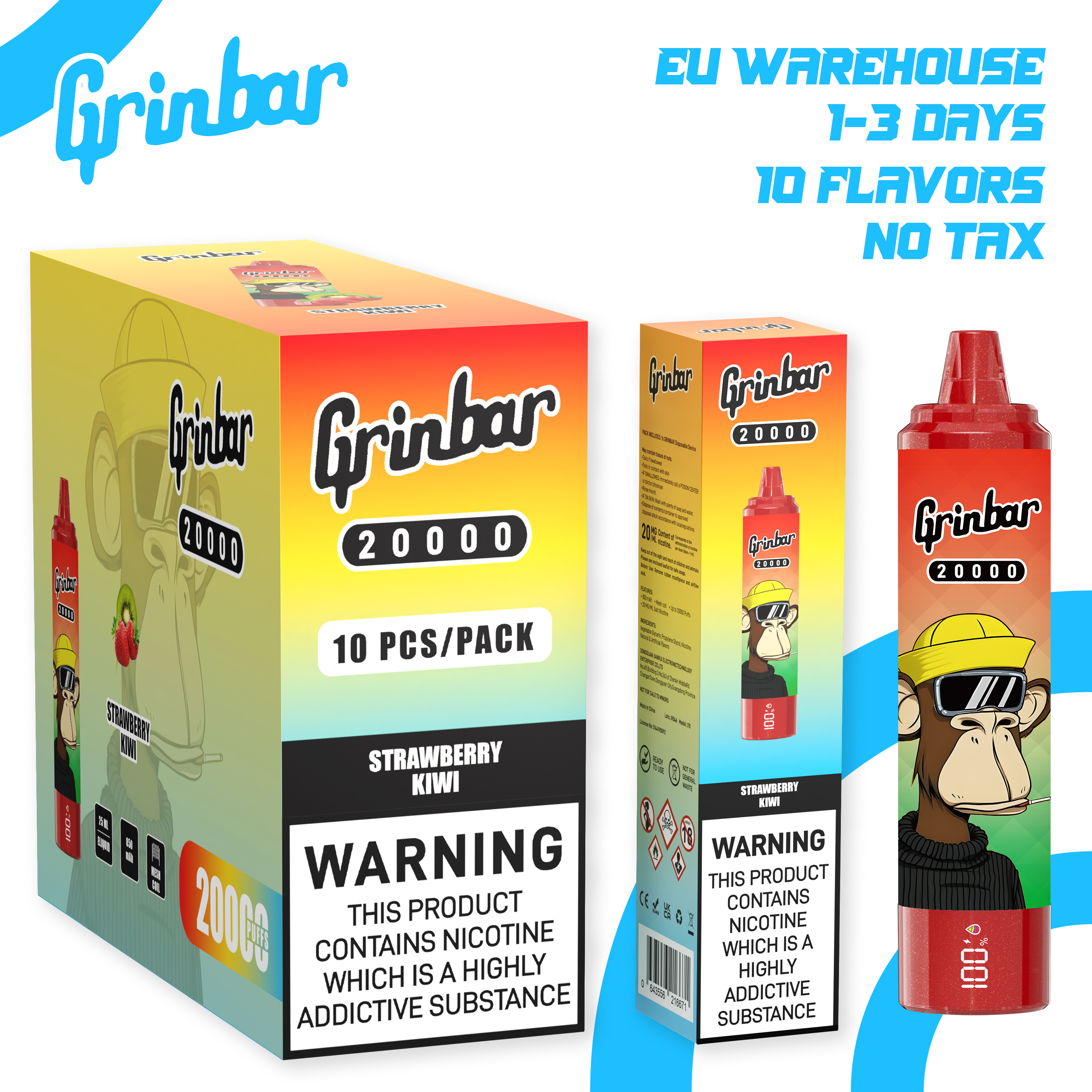 Grin bar 20000 Puff Vape 2% Nic .Original Workshop Wholesale EU warehouse Disposable vape pen e shisha