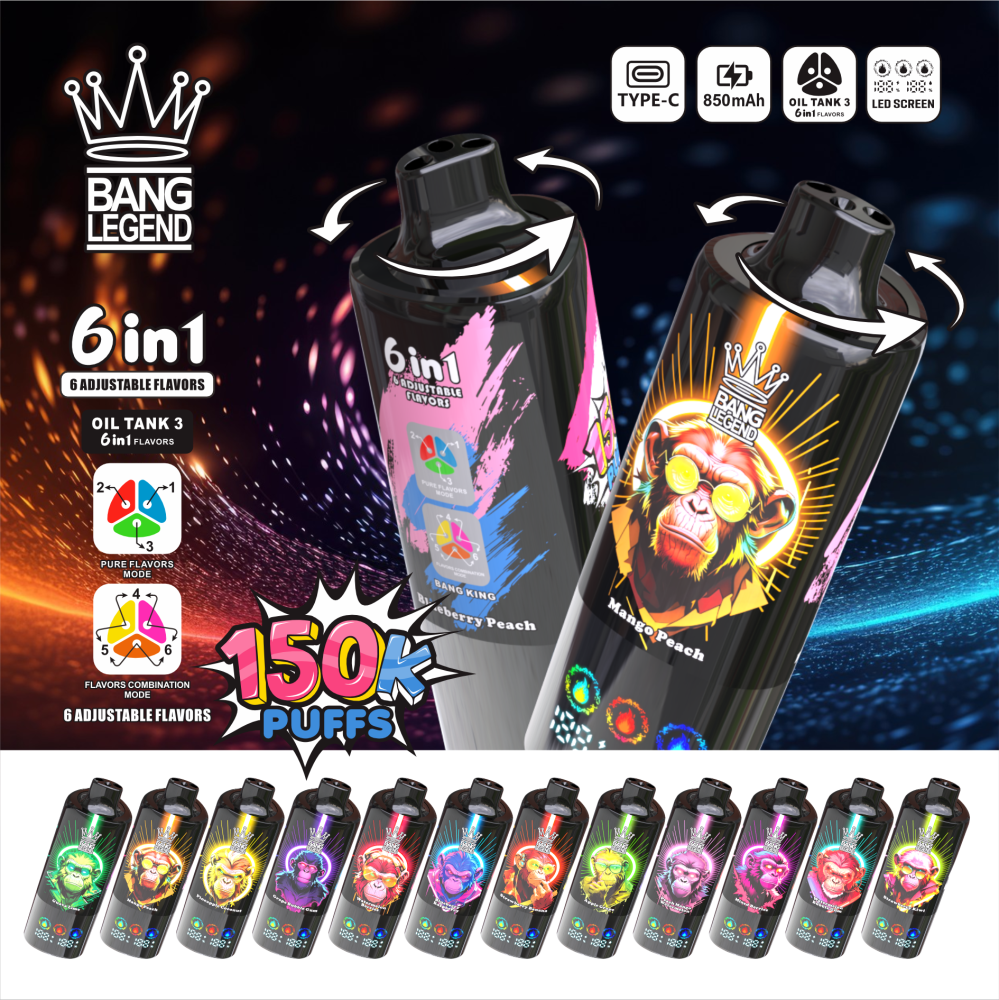 BANG LEGEND 6in1 Vape | 150,000 Puffs, 6 Adjustable Flavors