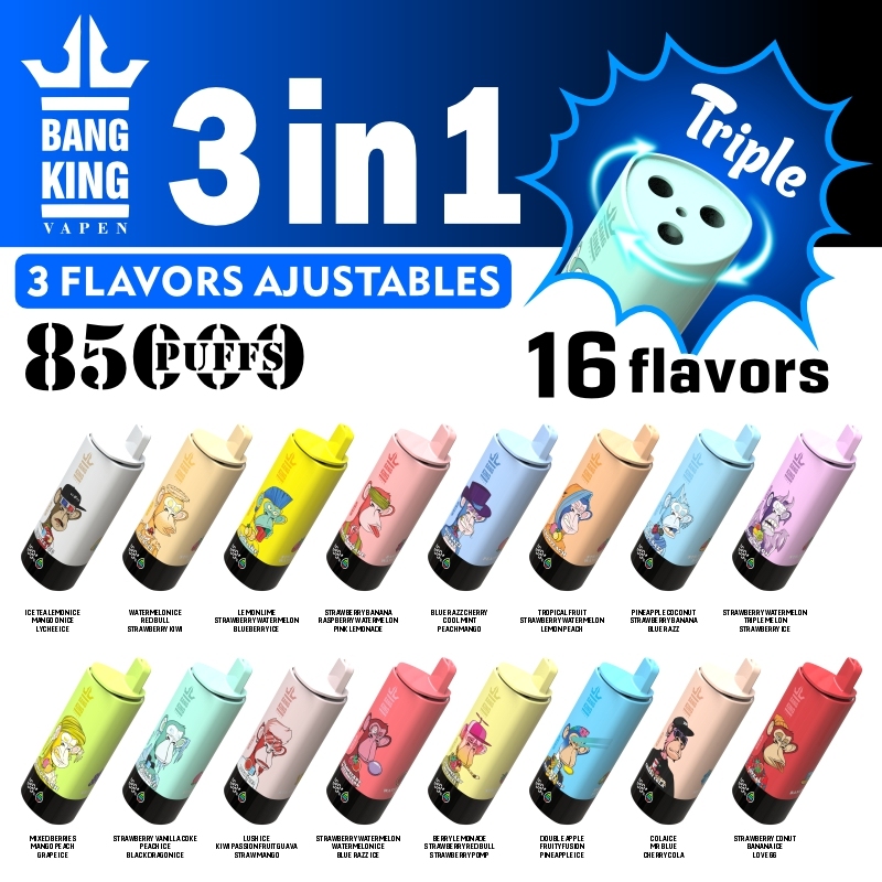 BANG KING 3in1 Disposable Vape, 16 Adjustable Flavors, 85,000 Puffs Rechargeable Vapor Device with 3 Flavor Modes & LED Display | RED BULL