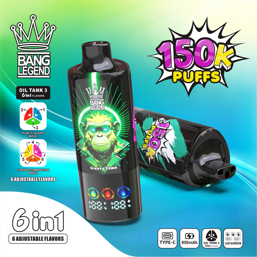 BANG LEGEND 6in1 Vape | 150,000 Puffs, 6 Adjustable Flavors | Guava Lime