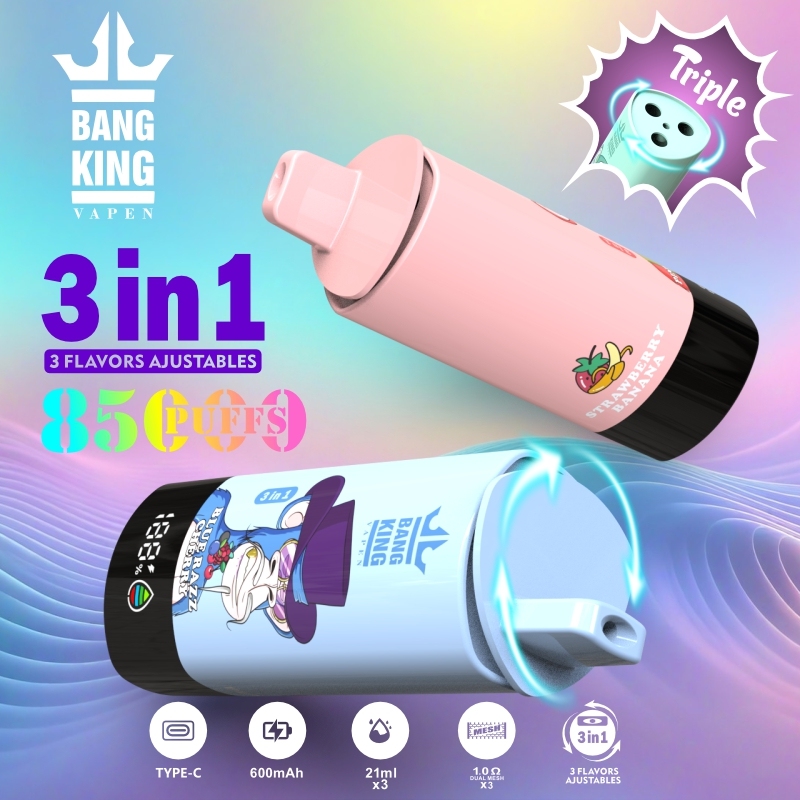 BANG KING 3in1 Disposable Vape, 16 Adjustable Flavors, 85,000 Puffs Rechargeable Vapor Device with 3 Flavor Modes