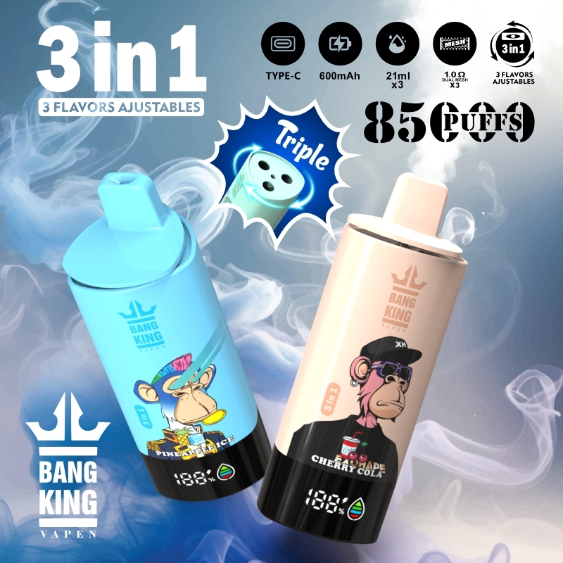 BANG KING 3in1 Disposable Vape, 16 Adjustable Flavors, 85,000 Puffs Rechargeable Vapor Device with 3 Flavor Modes