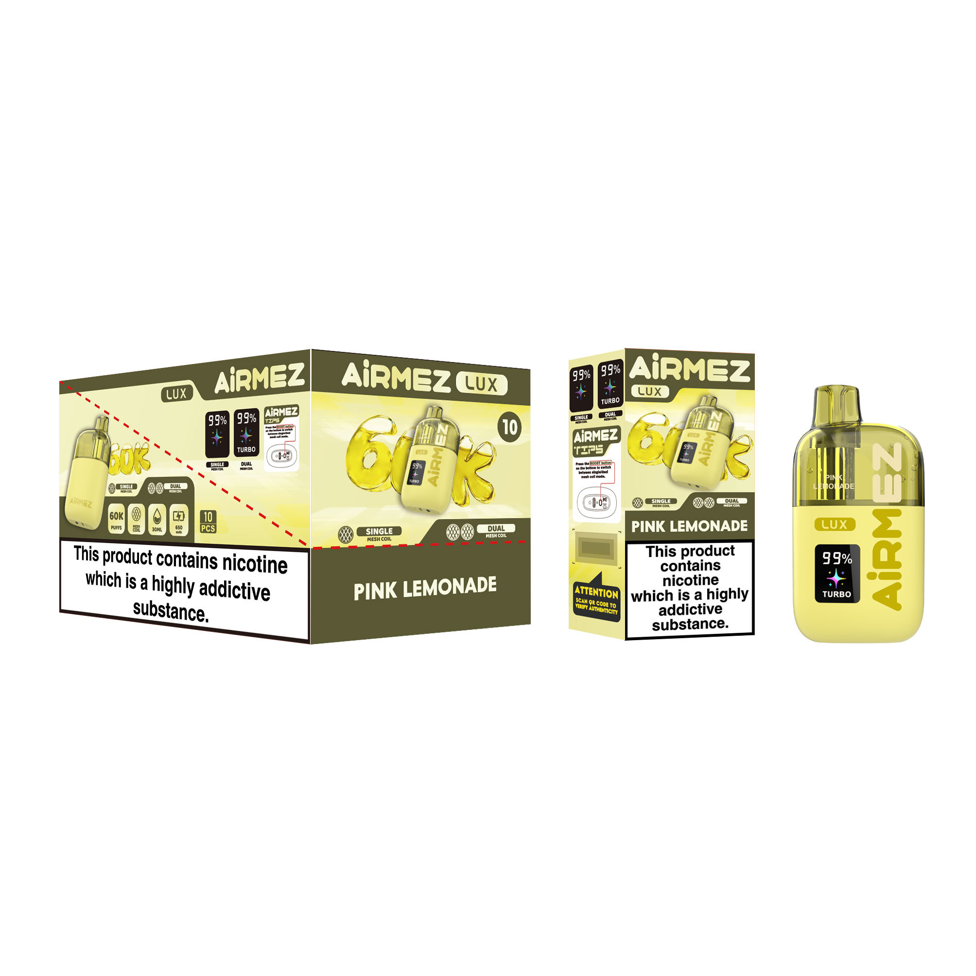 Airmez Lux 60K Puffs Disposable Vape  Visible Tank 30ml EU Stock