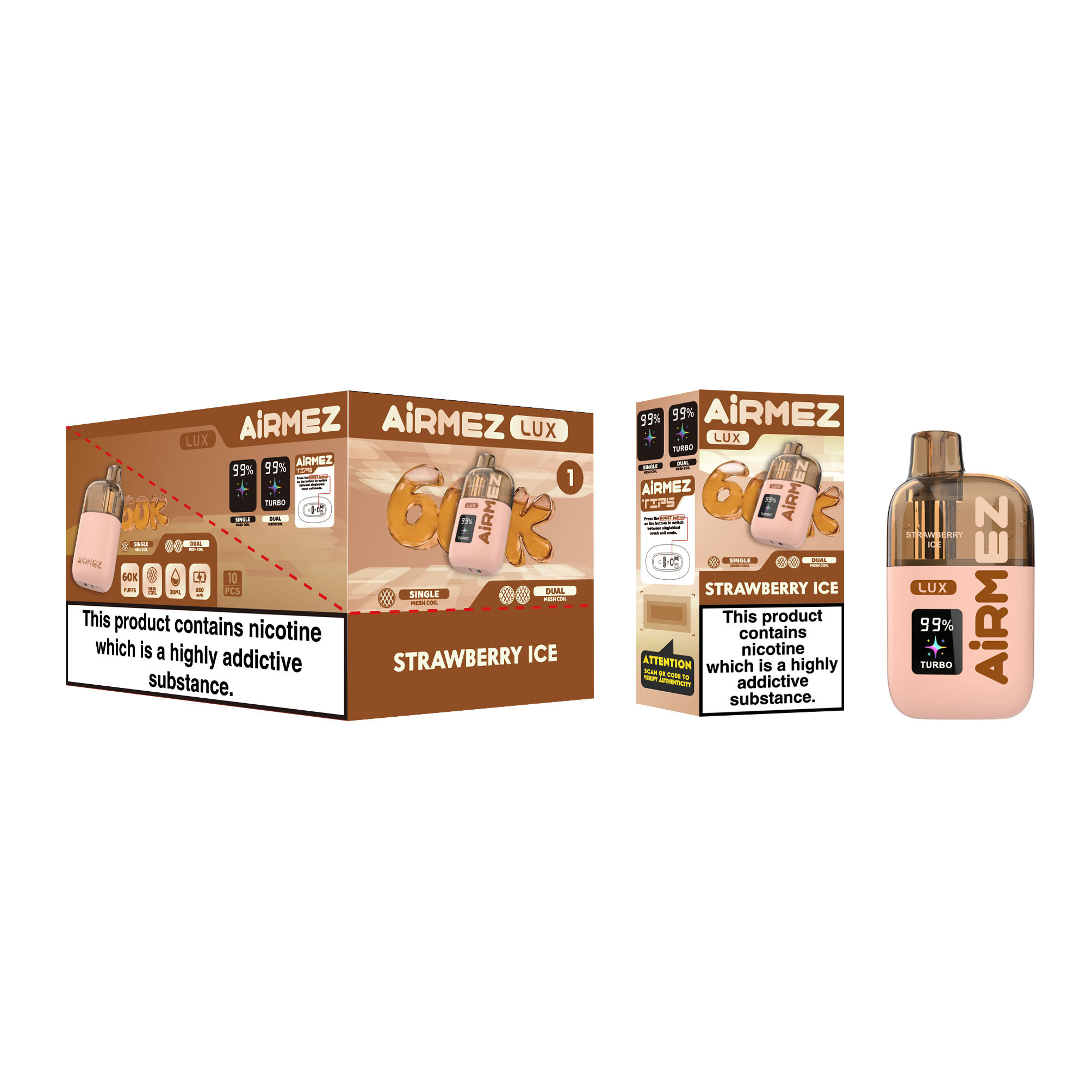 Airmez Lux 60K Puffs Disposable Vape  Visible Tank 30ml EU Stock