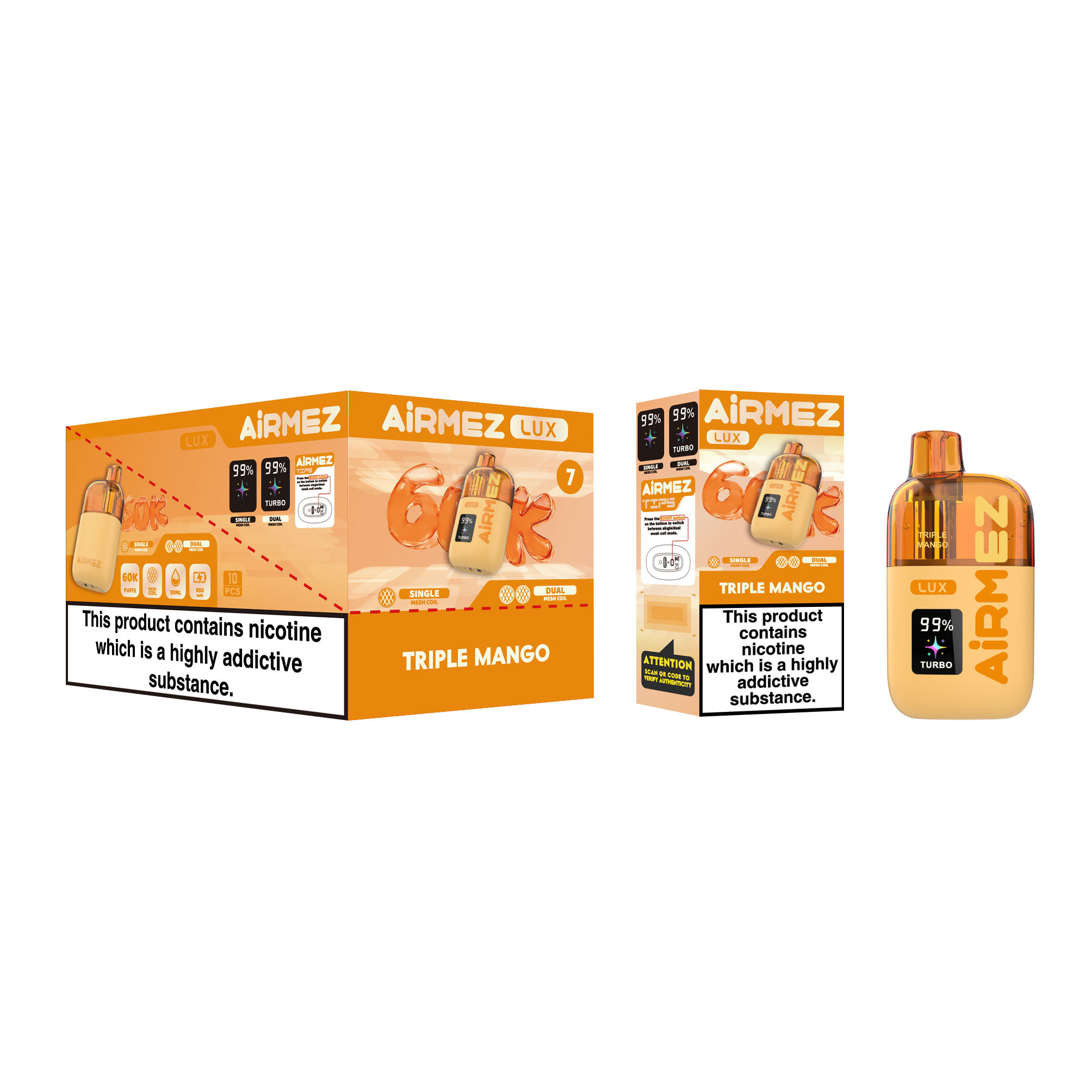 Airmez Lux 60K Puffs Disposable Vape  Visible Tank 30ml EU Stock