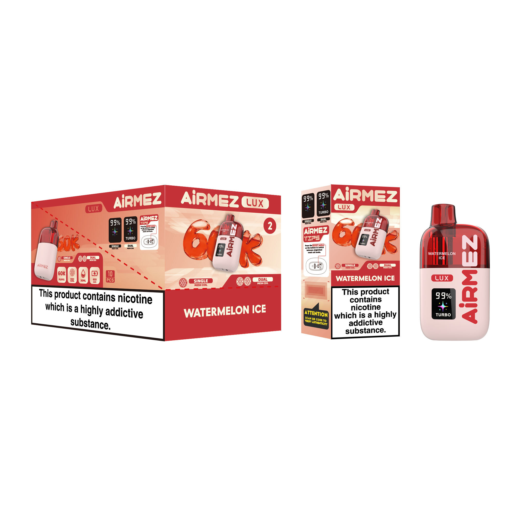 Airmez Lux 60K Puffs Disposable Vape  Visible Tank 30ml EU Stock