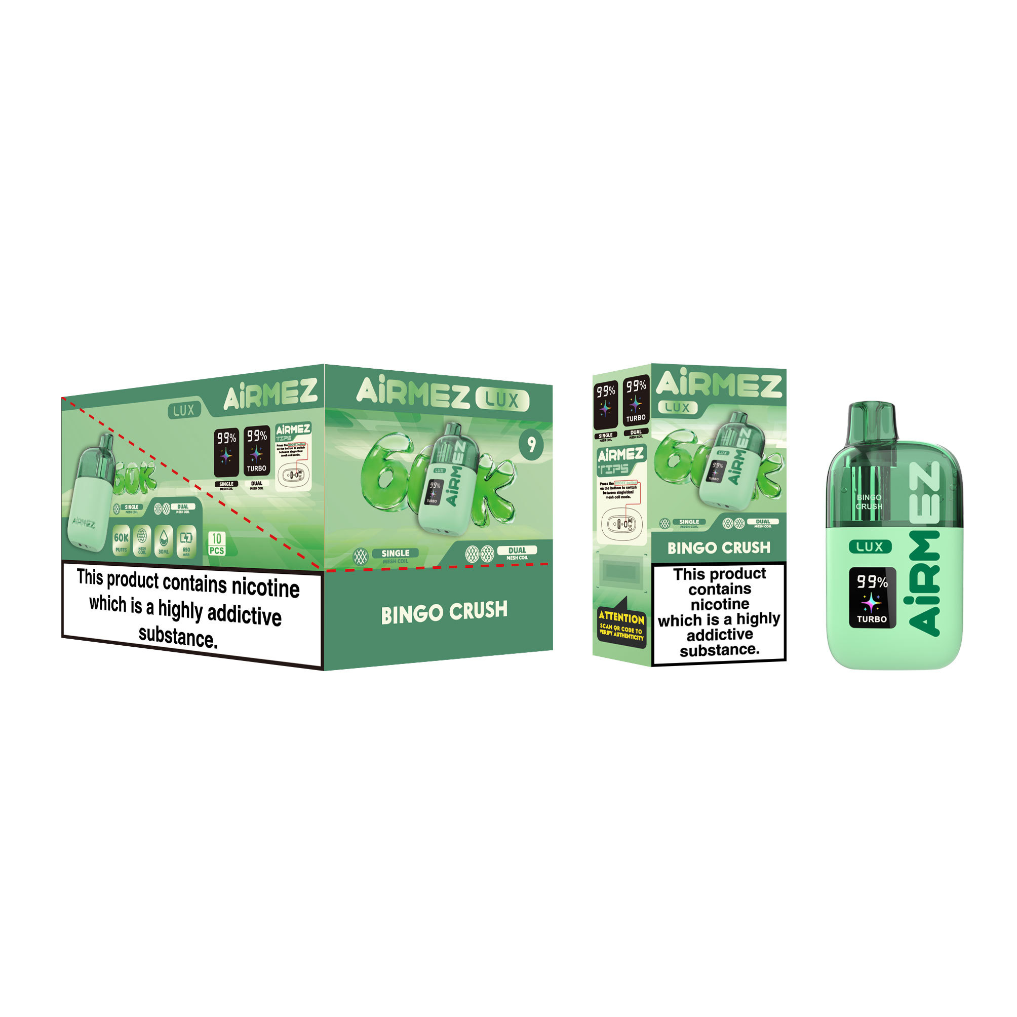 Airmez Lux 60K Puffs Disposable Vape  Visible Tank 30ml EU Stock