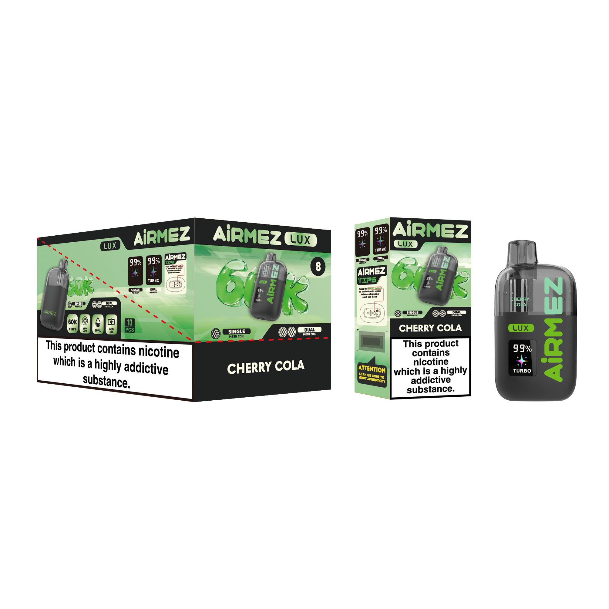 Airmez Lux 60K Puffs Disposable Vape  Visible Tank 30ml EU Stock