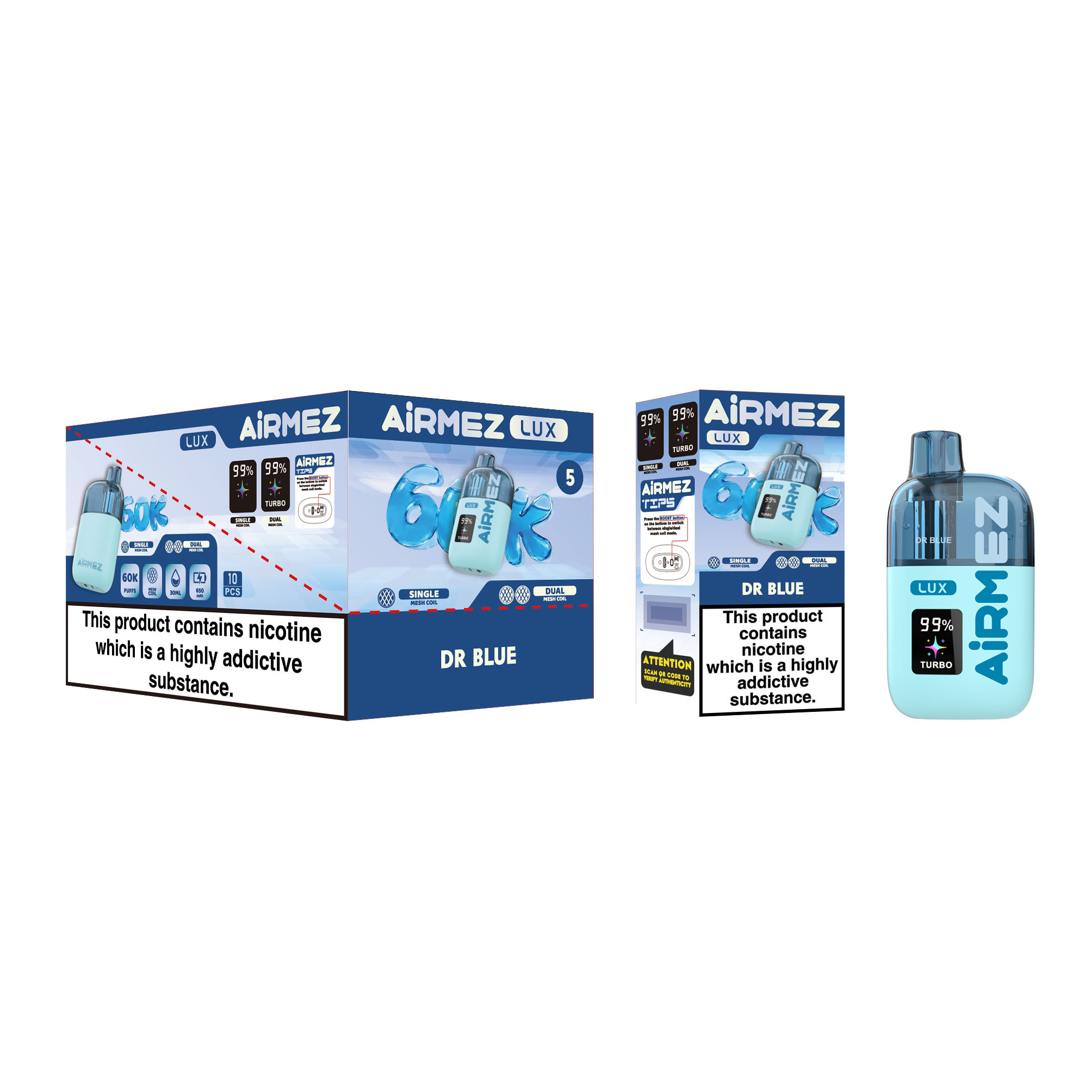 Airmez Lux 60K Puffs Disposable Vape  Visible Tank 30ml EU Stock