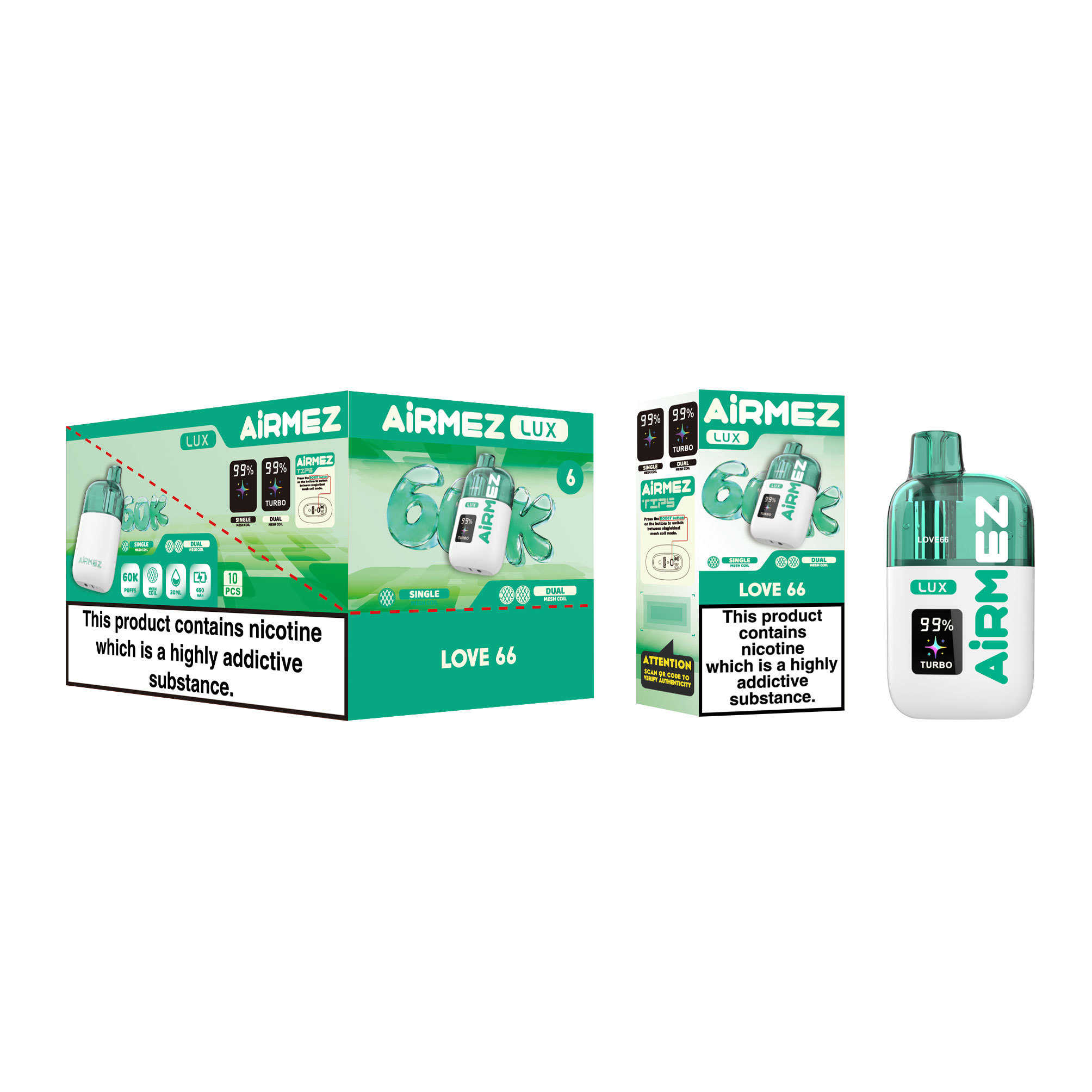 Airmez Lux 60K Puffs Disposable Vape  Visible Tank 30ml EU Stock