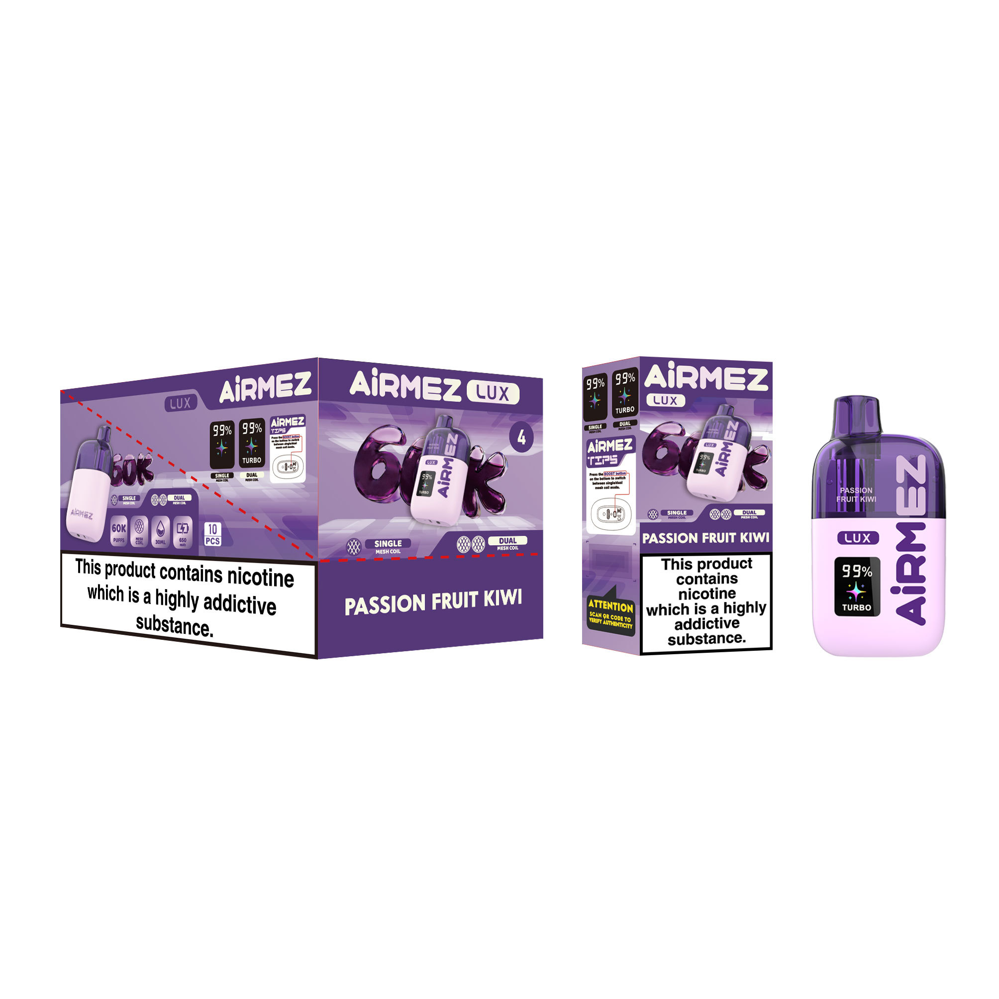 Airmez Lux 60K Puffs Disposable Vape  Visible Tank 30ml EU Stock