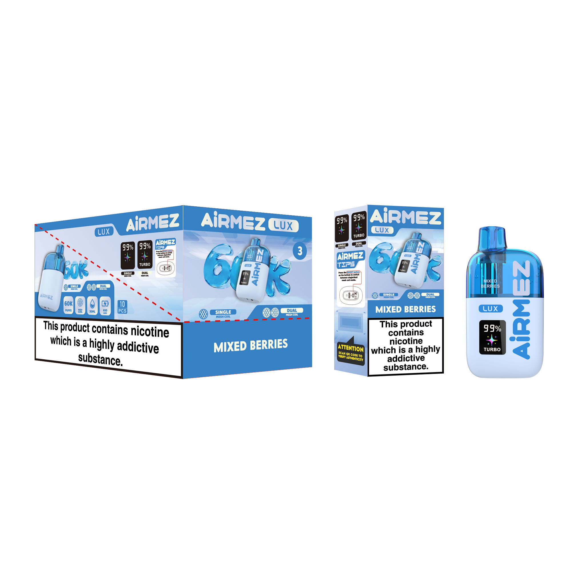 Airmez Lux 60K Puffs Disposable Vape  Visible Tank 30ml EU Stock