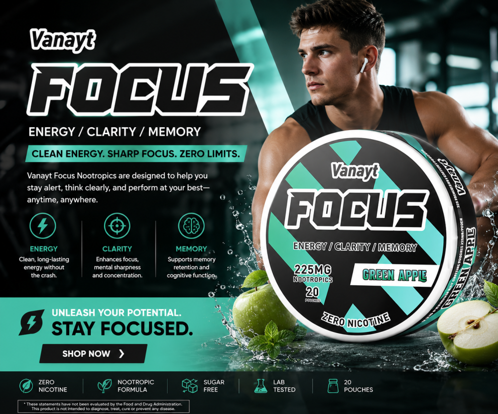 Vanayt Focus Nootropic Pouches Nicotine Free Energy Support
