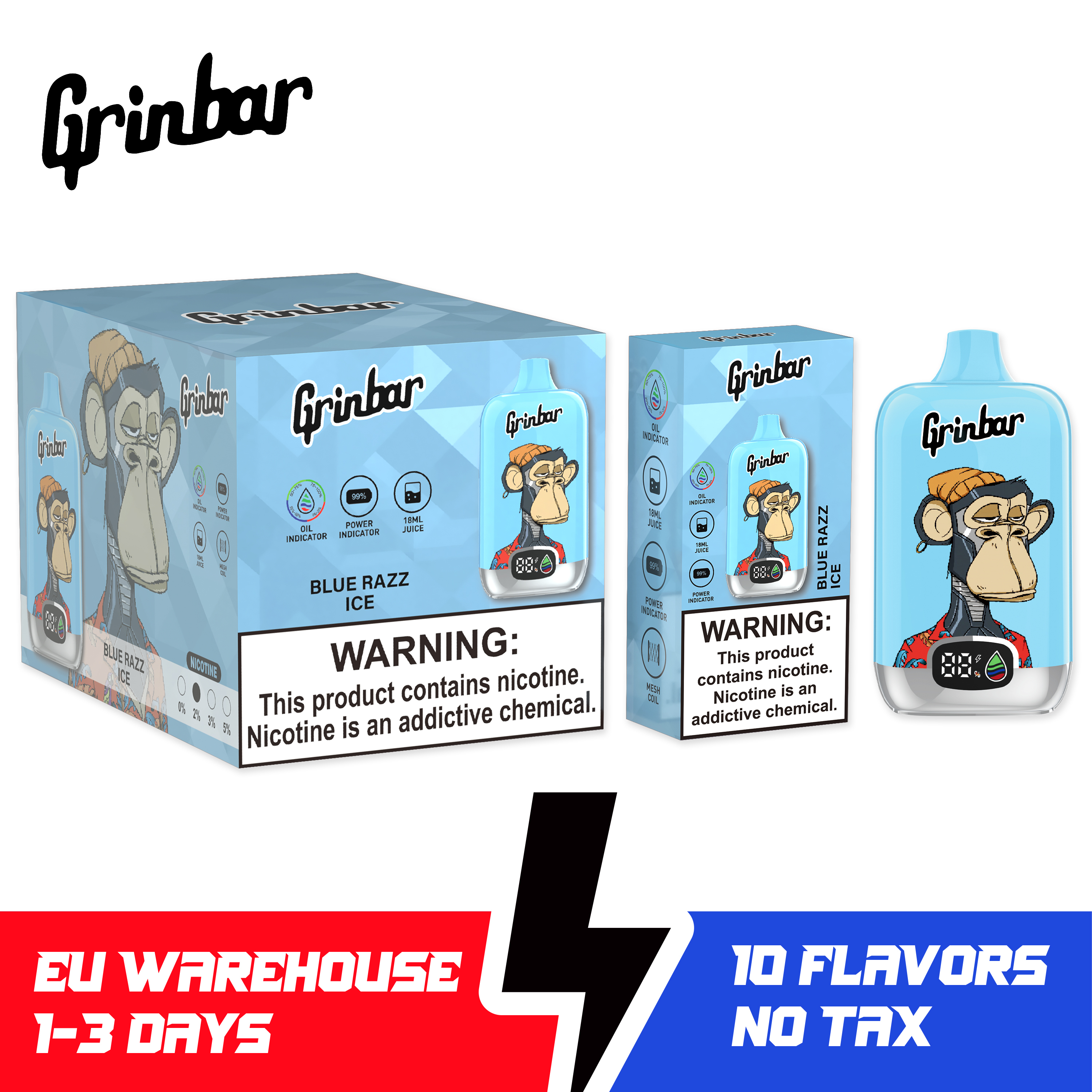 Grinbar 12000 Puffs Disposable Vape 2% Nicotine LED Display