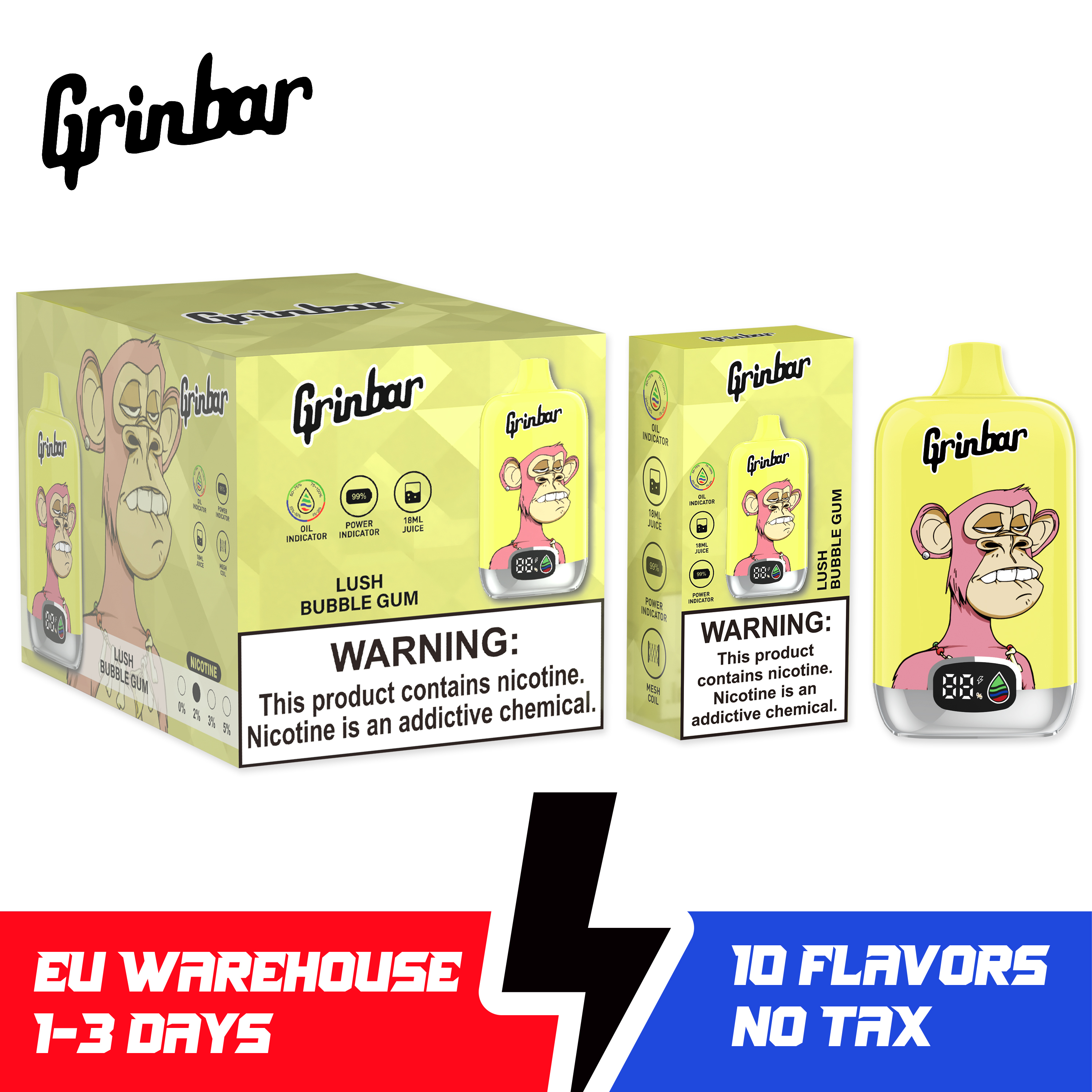 Grinbar 12000 Puffs Disposable Vape 2% Nicotine LED Display