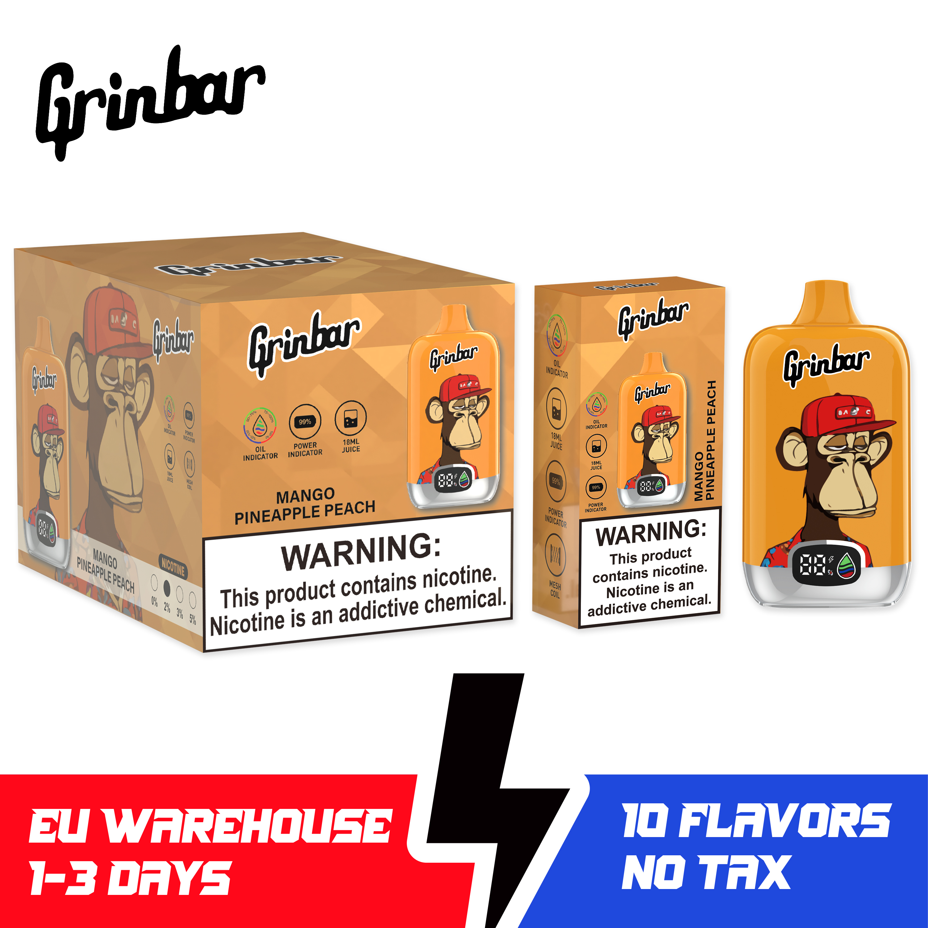 Grinbar 12000 Puffs Disposable Vape 2% Nicotine LED Display