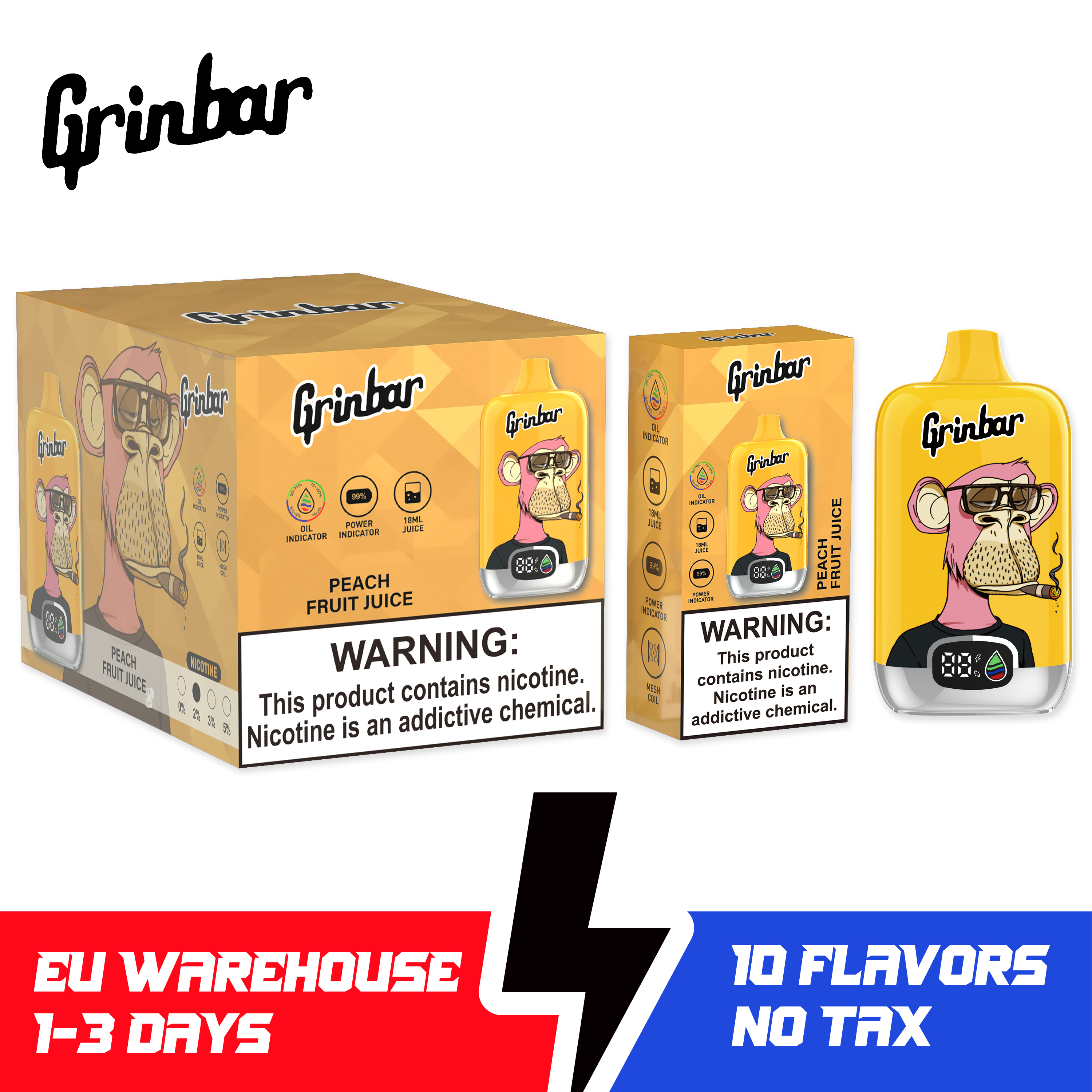 Grinbar 12000 Puffs Disposable Vape 2% Nicotine LED Display