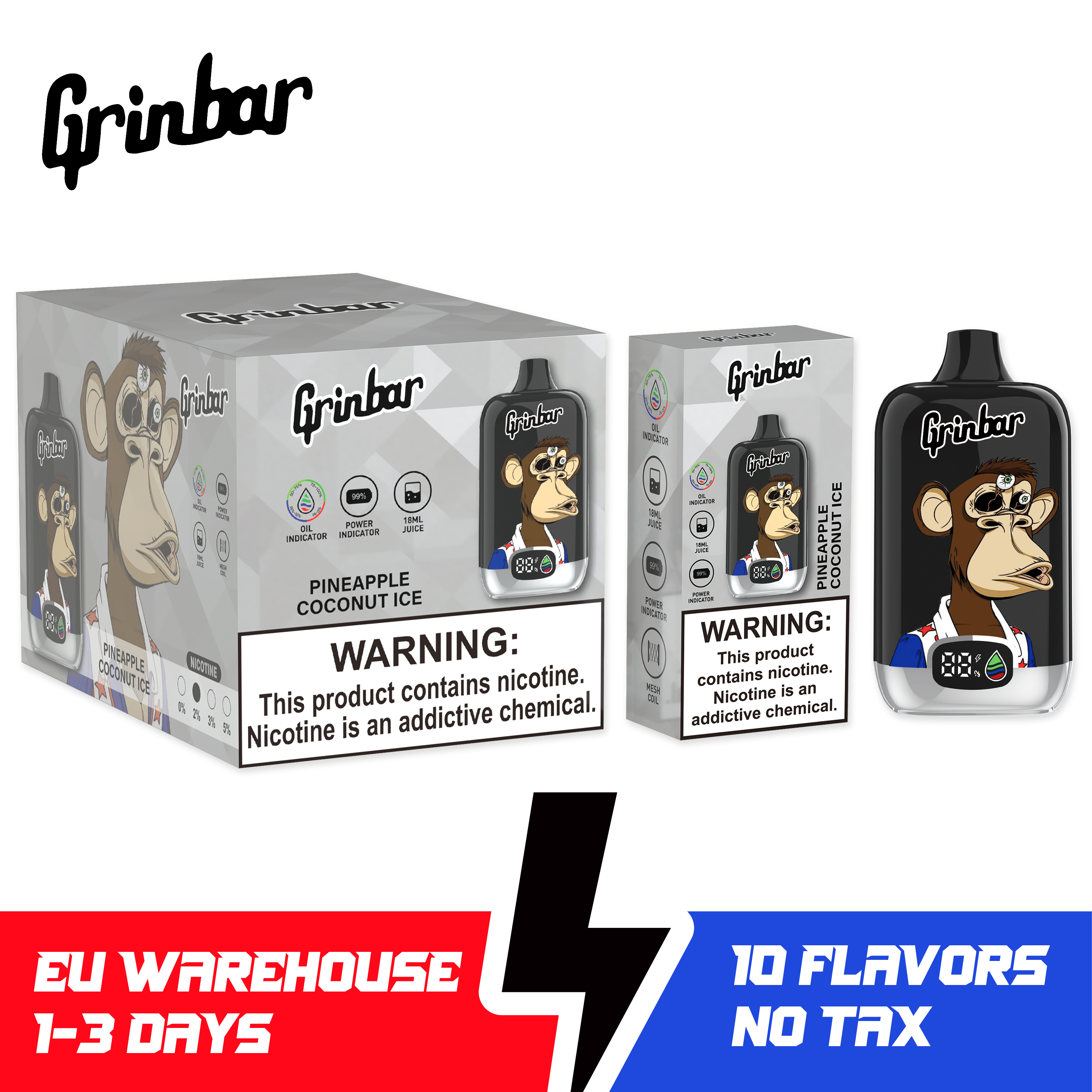 Grinbar 12000 Puffs Disposable Vape 2% Nicotine LED Display