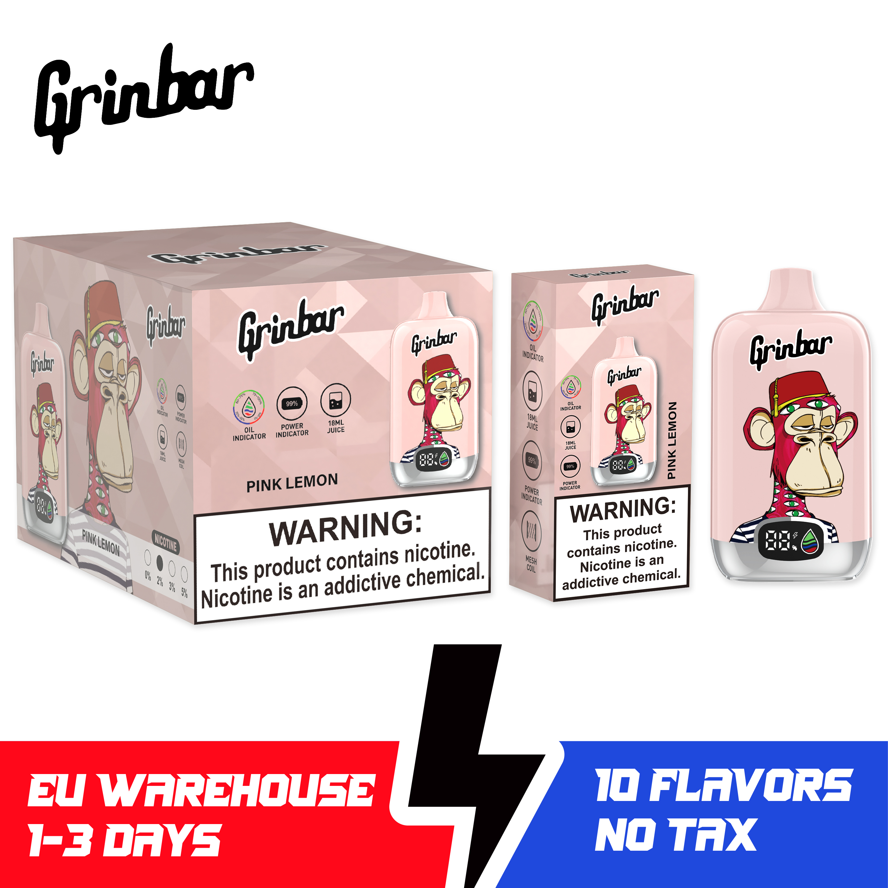 Grinbar 12000 Puffs Disposable Vape 2% Nicotine LED Display