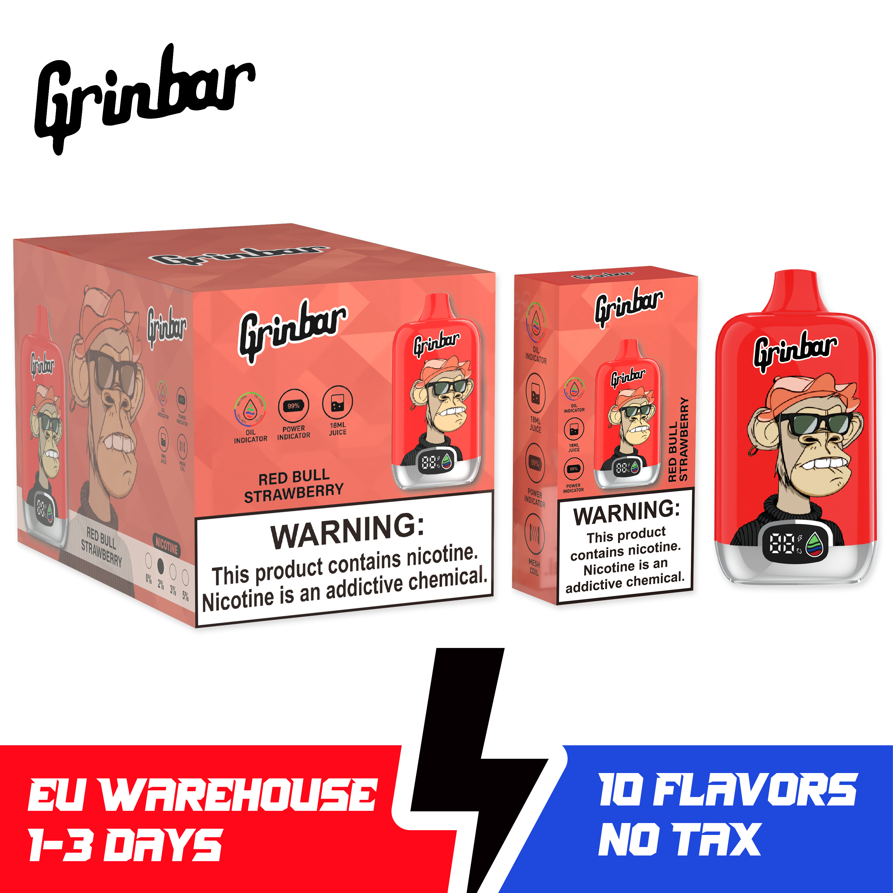 Grinbar 12000 Puffs Disposable Vape 2% Nicotine LED Display