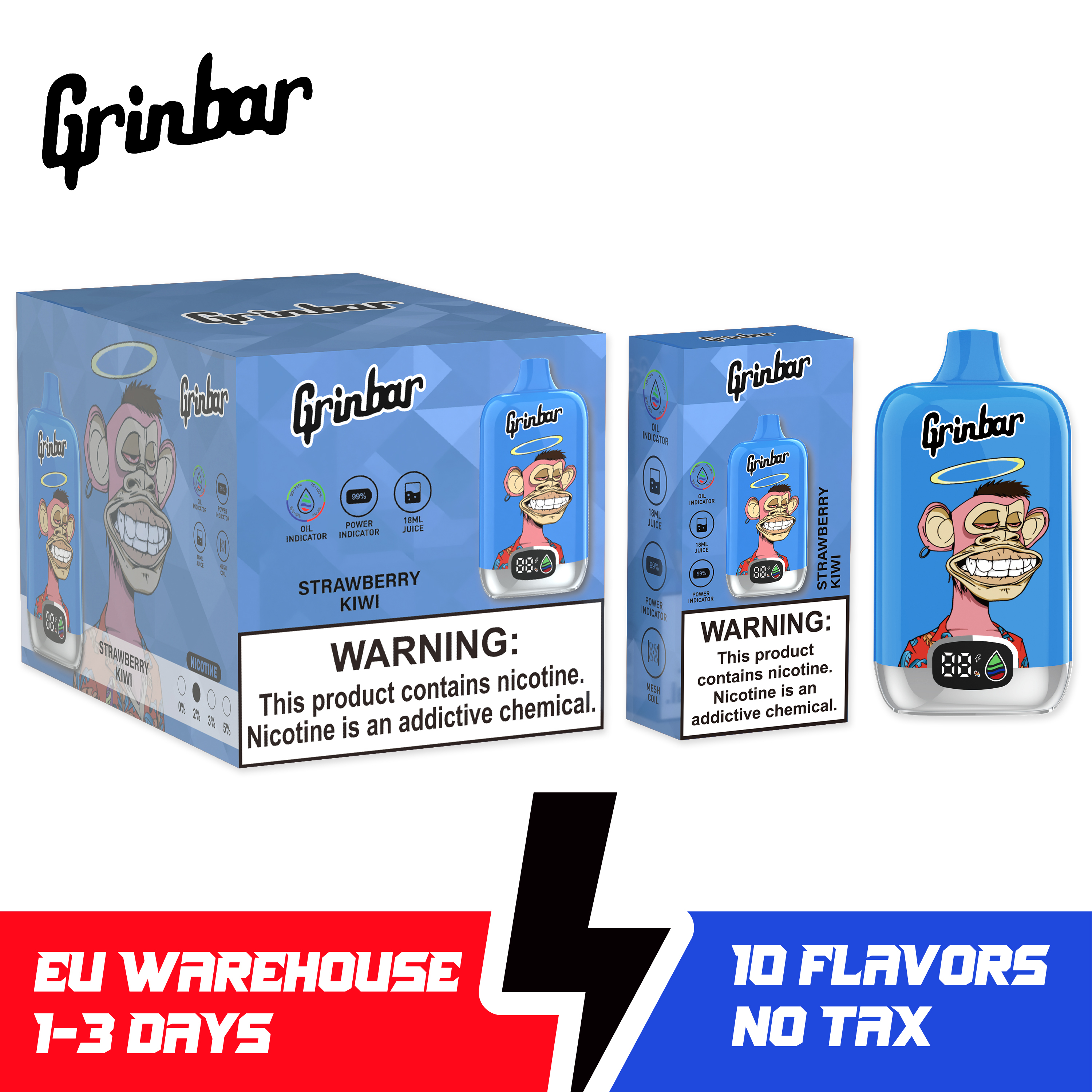 Grinbar 12000 Puffs Disposable Vape 2% Nicotine LED Display