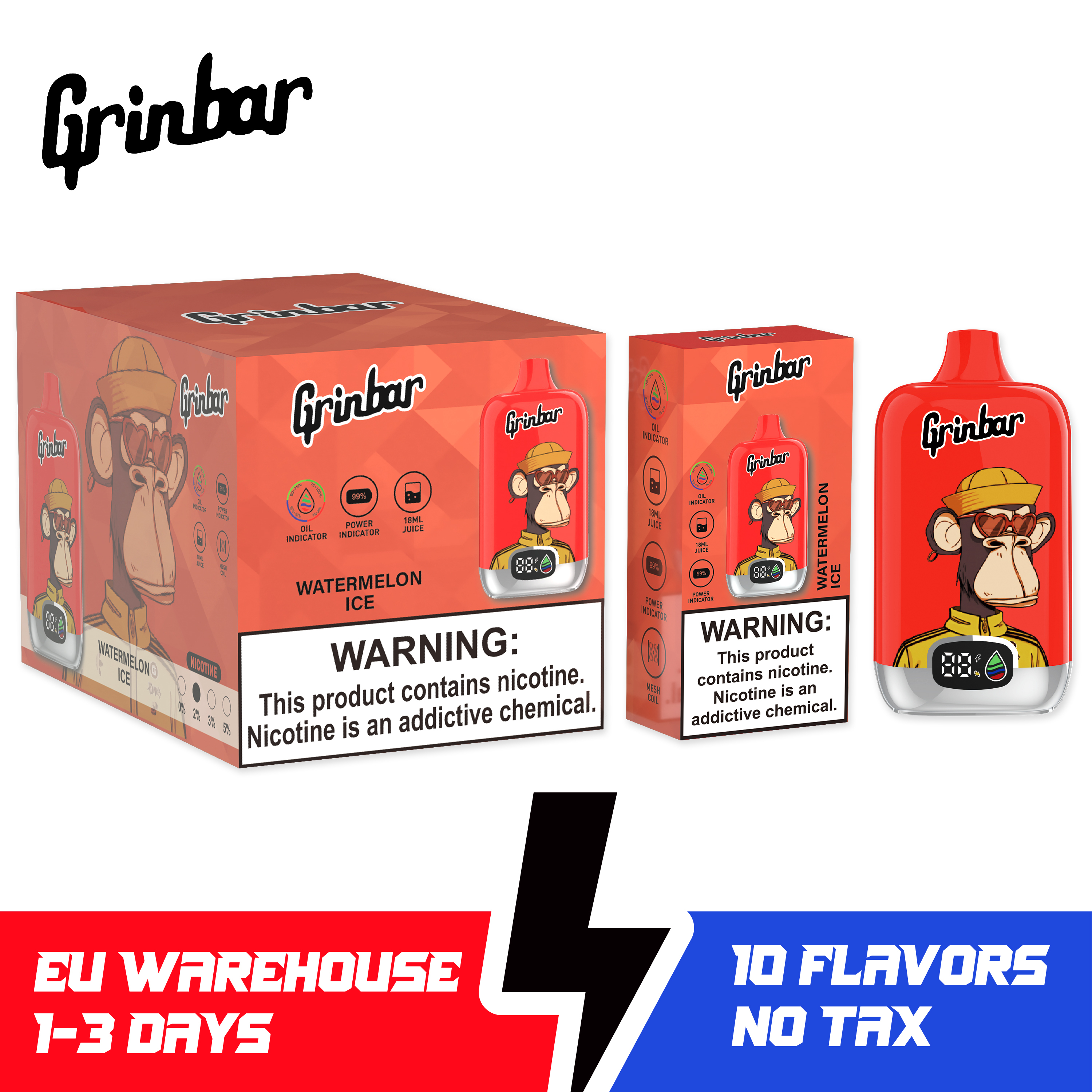 Grinbar 12000 Puffs Disposable Vape 2% Nicotine LED Display