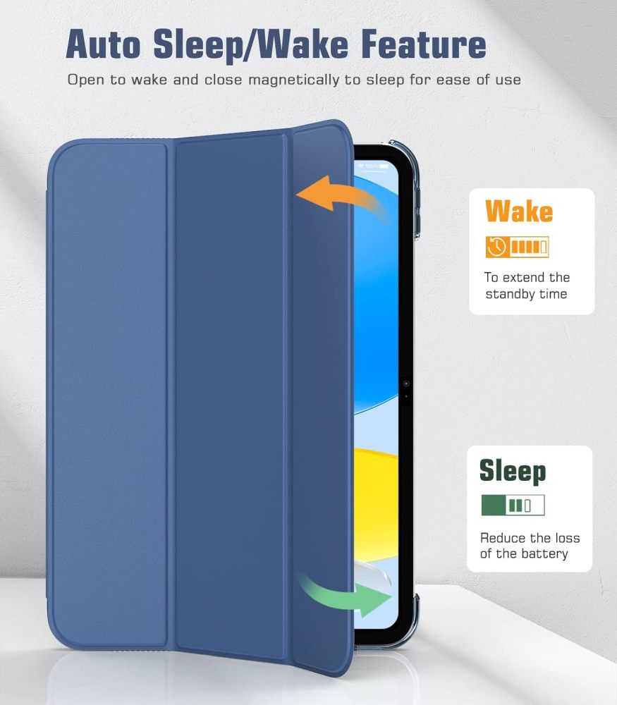Slim Magnetic Stand  Smart Cover for Ipad A16 10th/11th Case with Hard PC Translucent Back, with Sleep Function