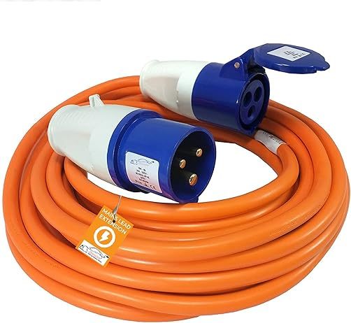 10m 32A Heavy-Duty Orange Caravan Hook-Up Power Cable - Pure Copper, IP44 Rated for Camper, Motorhome & RV