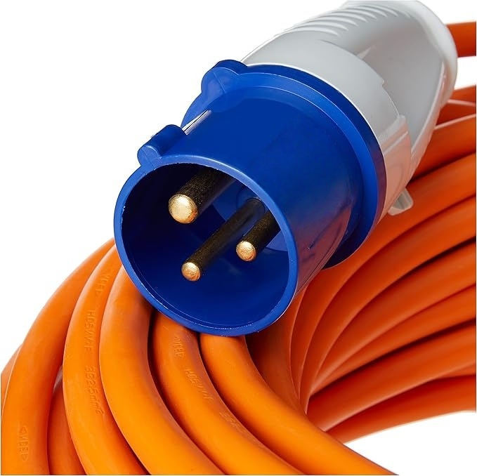 15m 32A Heavy-Duty Orange Caravan Hook-Up Power Cable - Pure Copper, IP44 Rated for Camper, Motorhome & RV
