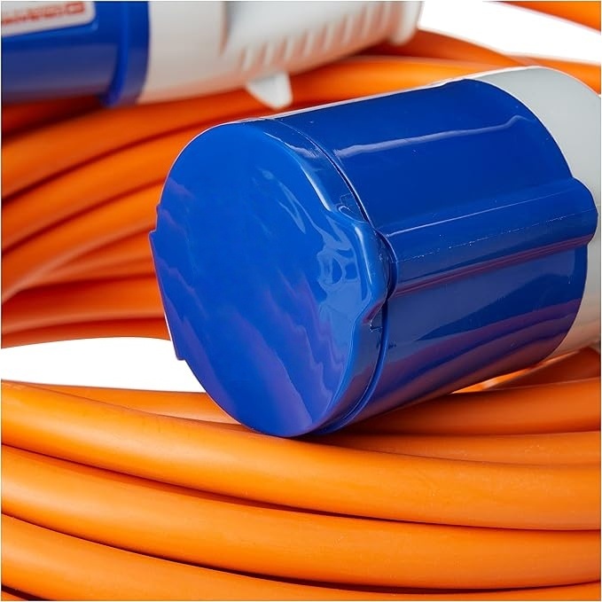 10m 32A Heavy-Duty Orange Caravan Hook-Up Power Cable - Pure Copper, IP44 Rated for Camper, Motorhome & RV