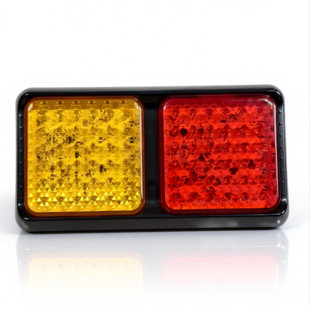 Dual-Color LED Trailer Tail Light - E-MARK & DOT Certified, 12V Waterproof, Stop/Tail/Turn/Reverse Function