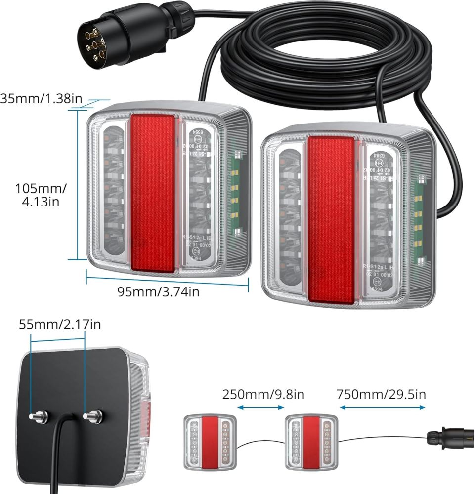 E9 Approved LED Trailer Light Kit 12V/24V with 7-Pin Plug Waterproof Rear Lights