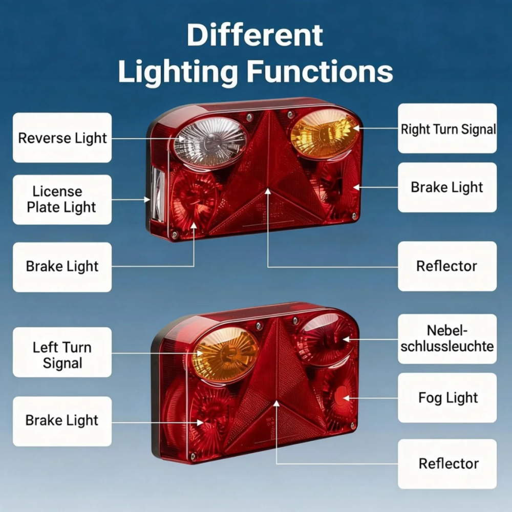 7 Function Trailer Tail Lamp Kit 12V with 13-Pin Plug Bulb Type Rear Lights for Trailers