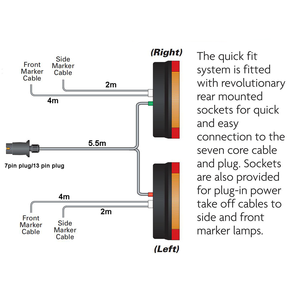 E-mark 7 function trailer bulb lamp kit with a 13-pin plug and 5.5m main cable