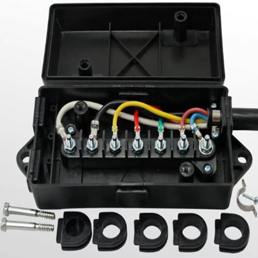 7 Way Trailer Plug Cord with 7 Gang Junction Box | 8FT Heavy Duty Wiring Harness for RV Truck Camper