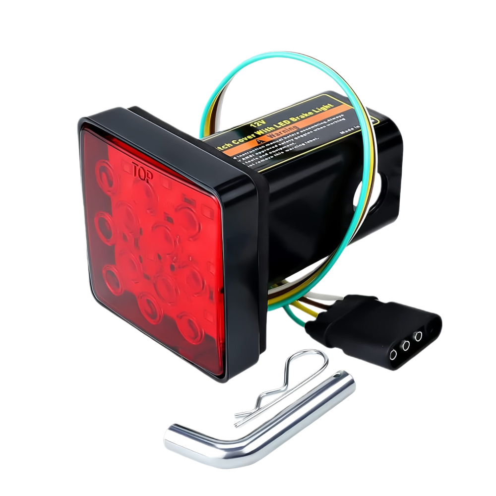 Trailer Hitch Receiver Cover with 12 LED Red Brake Light & Pin