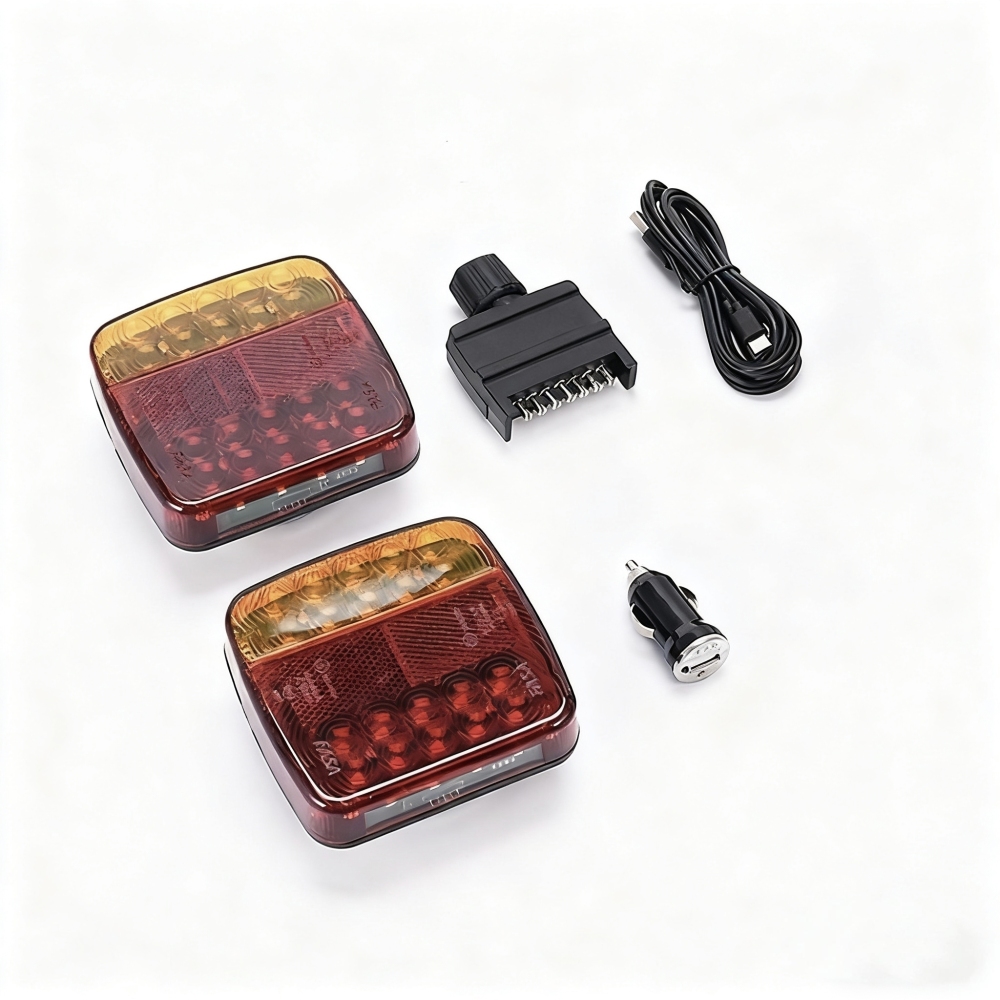 12-24V Wireless LED Trailer Lights - Stop/Tail/Indicator/Reflector/License - IP67 Waterproof with E-Mark Certification (7-Pin Flat Plug)