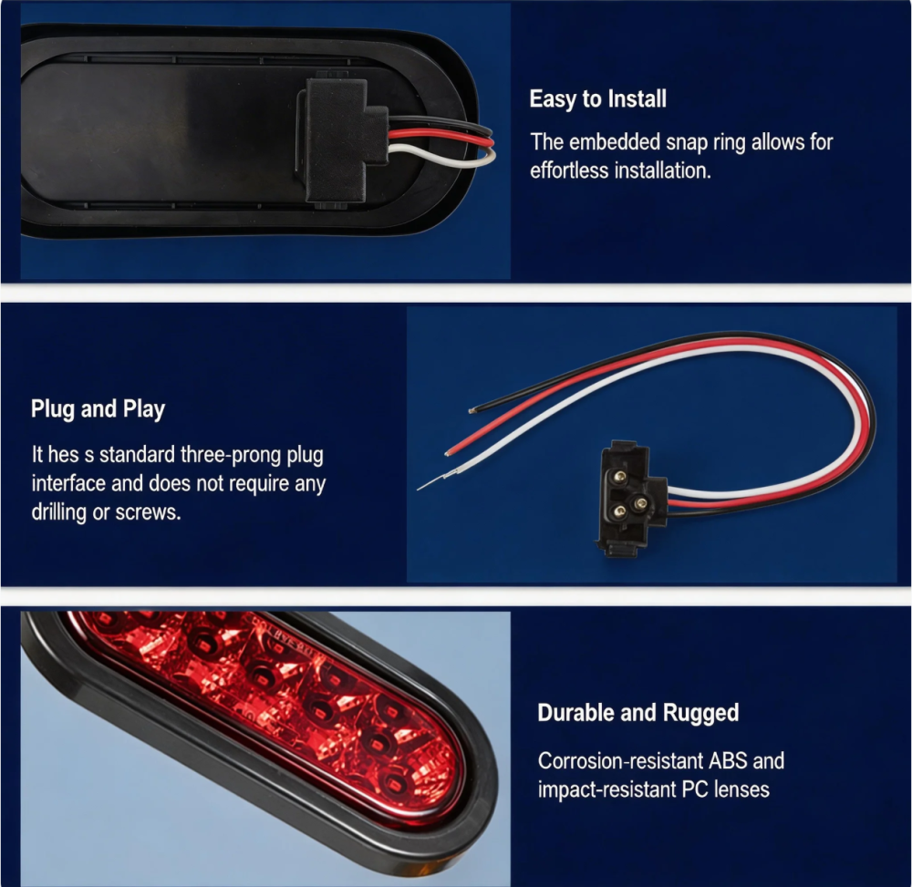 SAE DOT 6 Inch Waterproof LED Stop Tail Turn Light 12V Oval Trailer Truck Rear Lamp for RV, Boat, Utility Vehicles