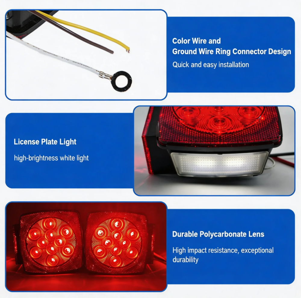 Square LED Trailer Tail Light Kit for Over 80" Trailers