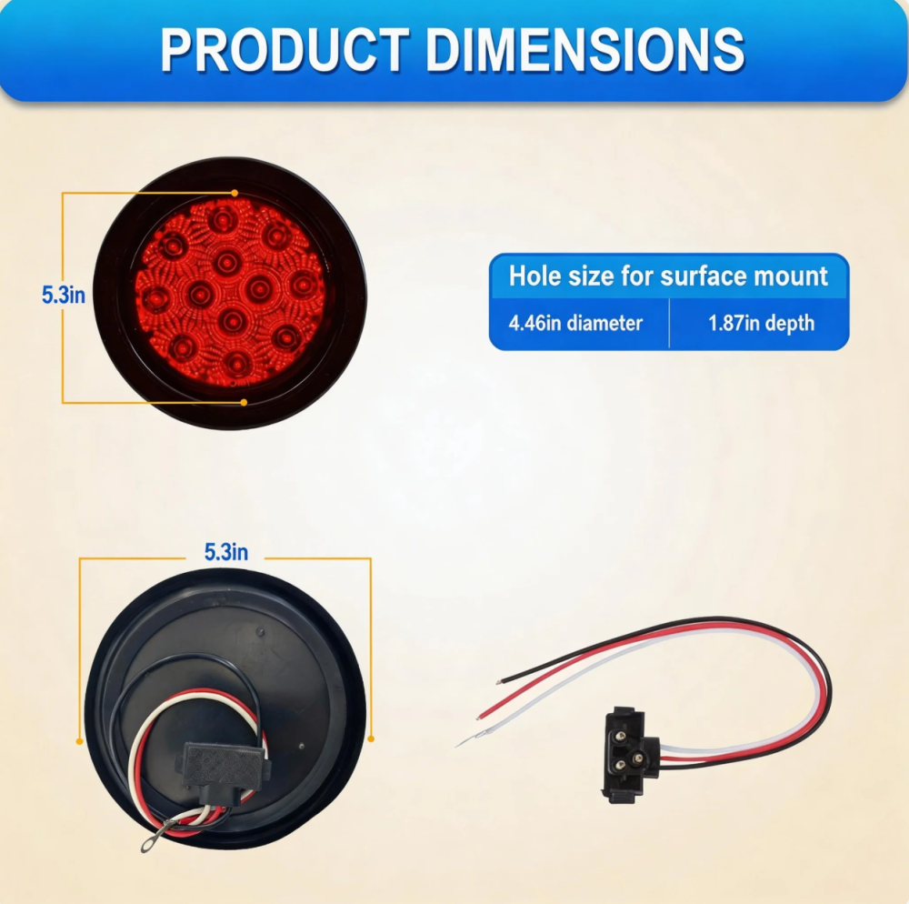 4 inch Led round tail light with grommet