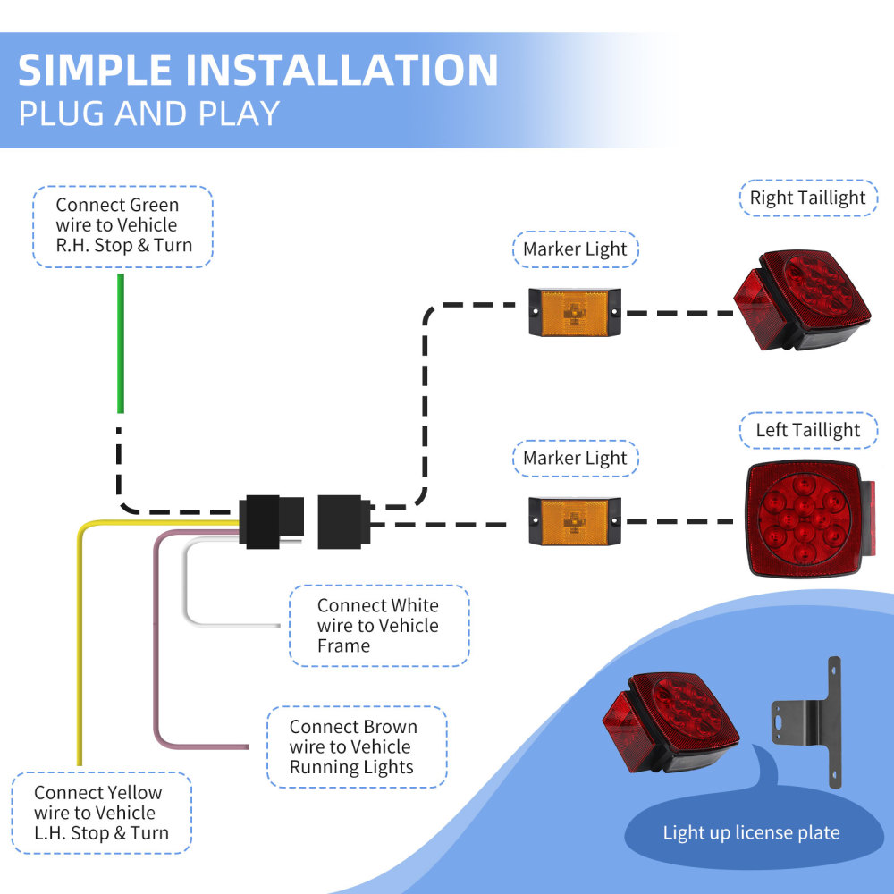 Square LED Trailer Tail Light Kit for Over 80" Trailers