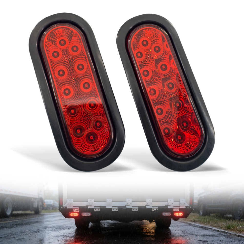 SAE DOT 6 Inch Waterproof LED Stop Tail Turn Light 12V Oval Trailer Truck Rear Lamp for RV, Boat, Utility Vehicles