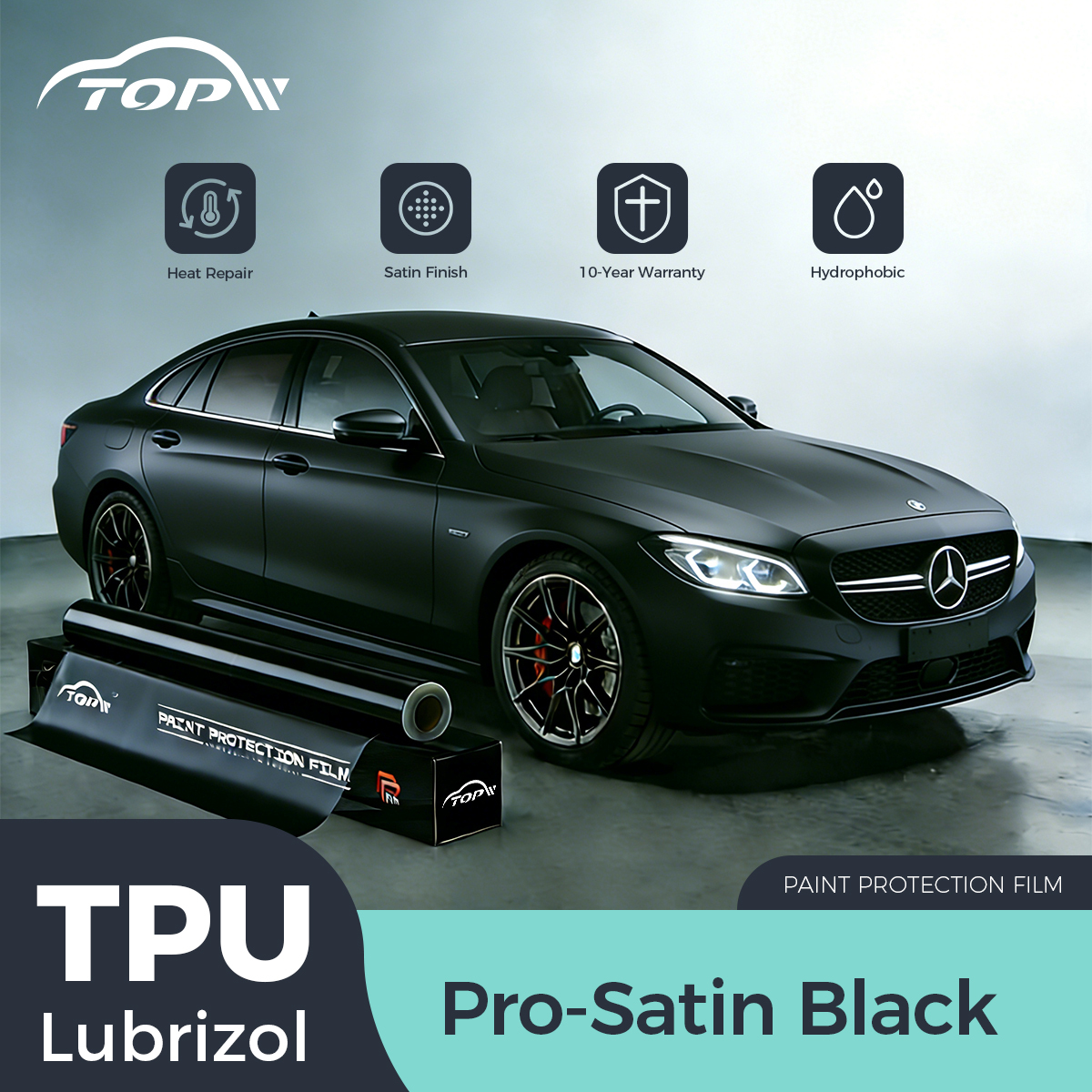 Matte Black TPU Car Wrap Film - 7.5 Mil Professional Grade