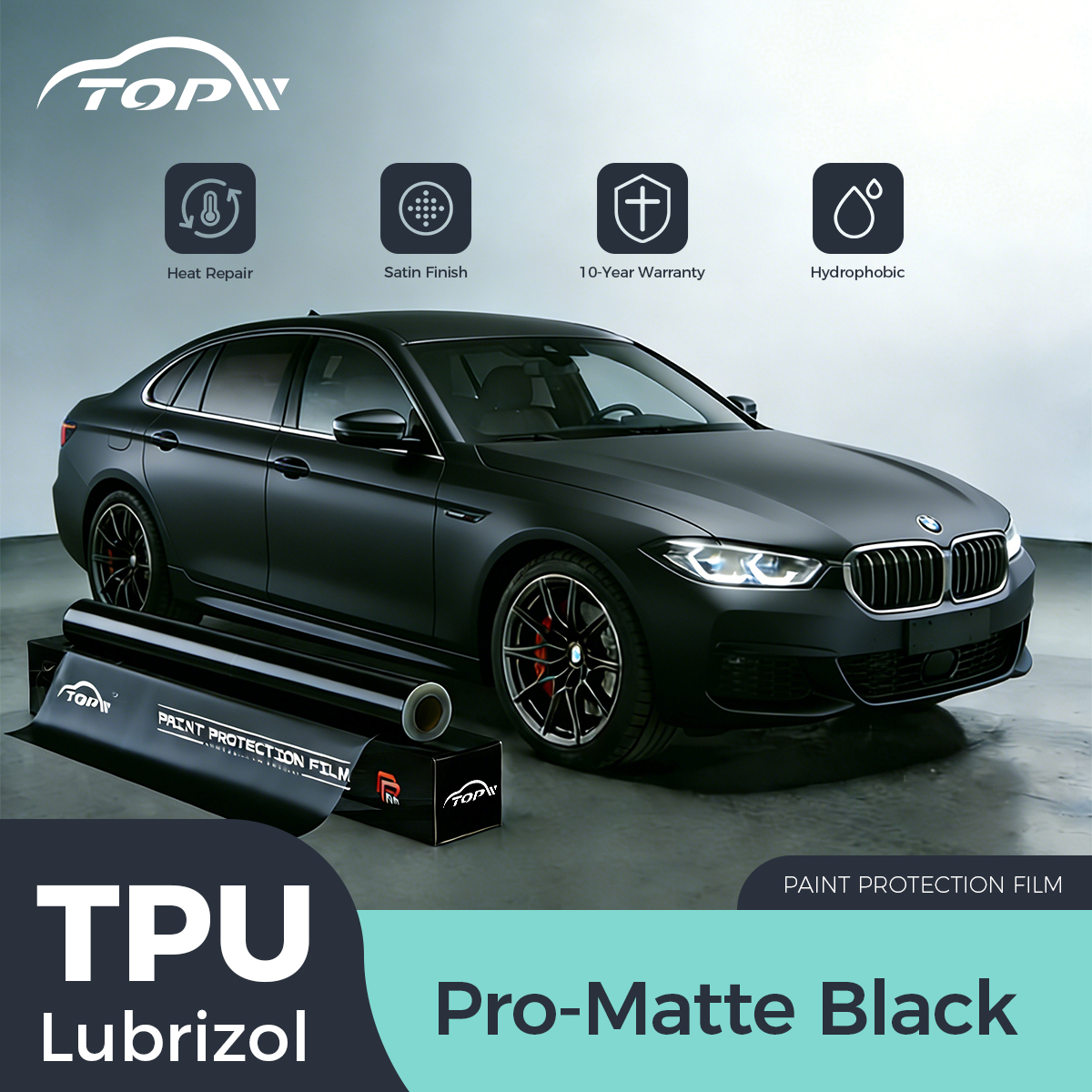 Matte Black TPU Car Wrap Film - 7.5 Mil Professional Grade