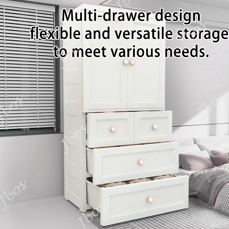 Jbos White Clothes Storage Wardrobe Cabinet with Silent Wheels Drawer Cabinet for Clothes