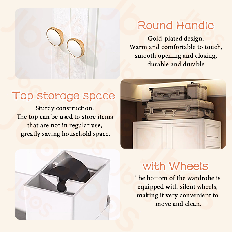 Jbos White Clothes Storage Wardrobe Cabinet with Silent Wheels Drawer Cabinet for Clothes
