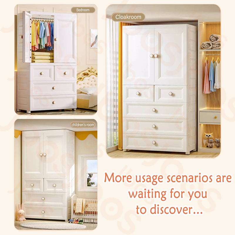 Jbos White Clothes Storage Wardrobe Cabinet with Silent Wheels Drawer Cabinet for Clothes